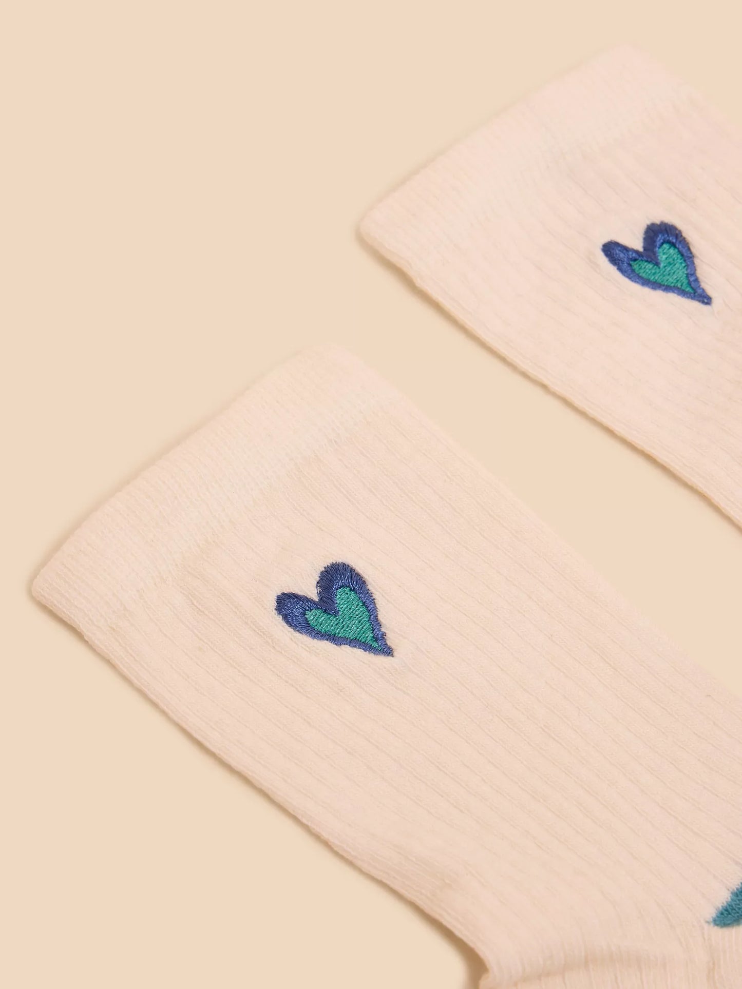 White Stuff Embroidered Heart Rib Sock