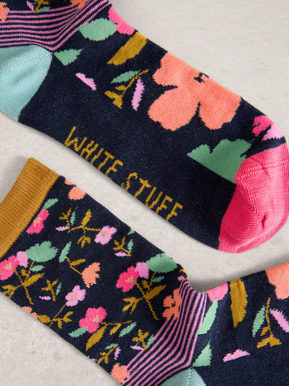 White Stuff Floral Stripe Ankle Sock