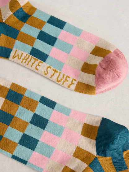 White Stuff Checker Ankle Sock