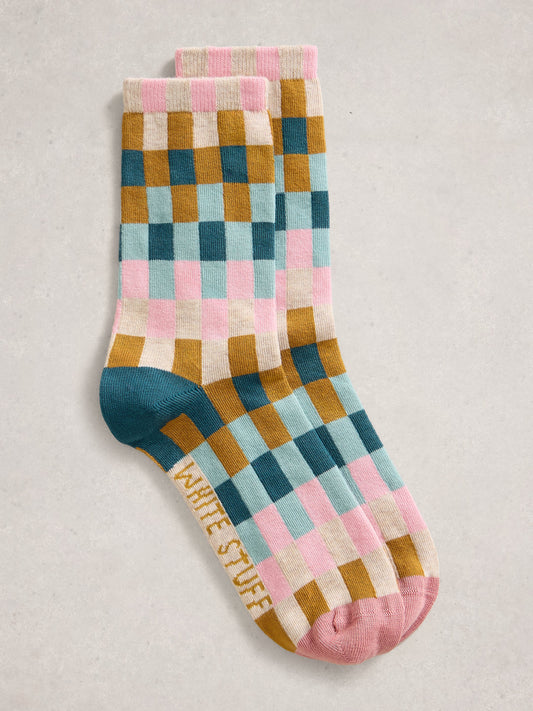 White Stuff Checker Ankle Sock