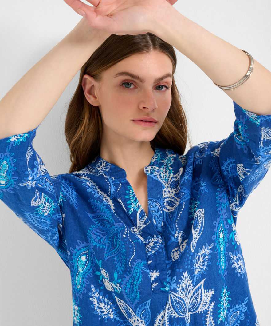 Brax Velvet Print Notch Neckline Blouse