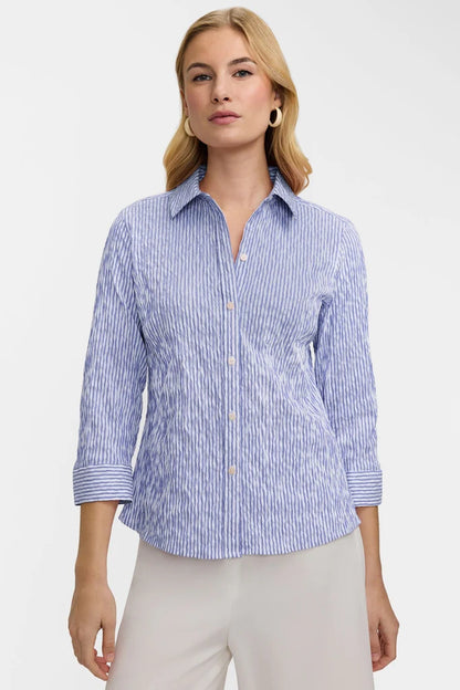 Foxcroft Hampton Crinkle Stripe 3/4 Sleeve Shirt