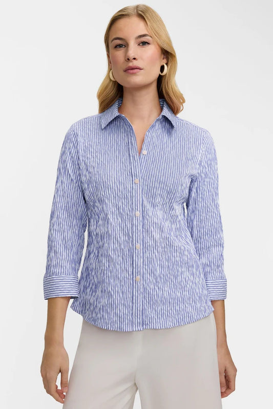 Foxcroft Hampton Crinkle Stripe 3/4 Sleeve Shirt