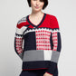 BYLYSE V-Neck Patch Print Sweater