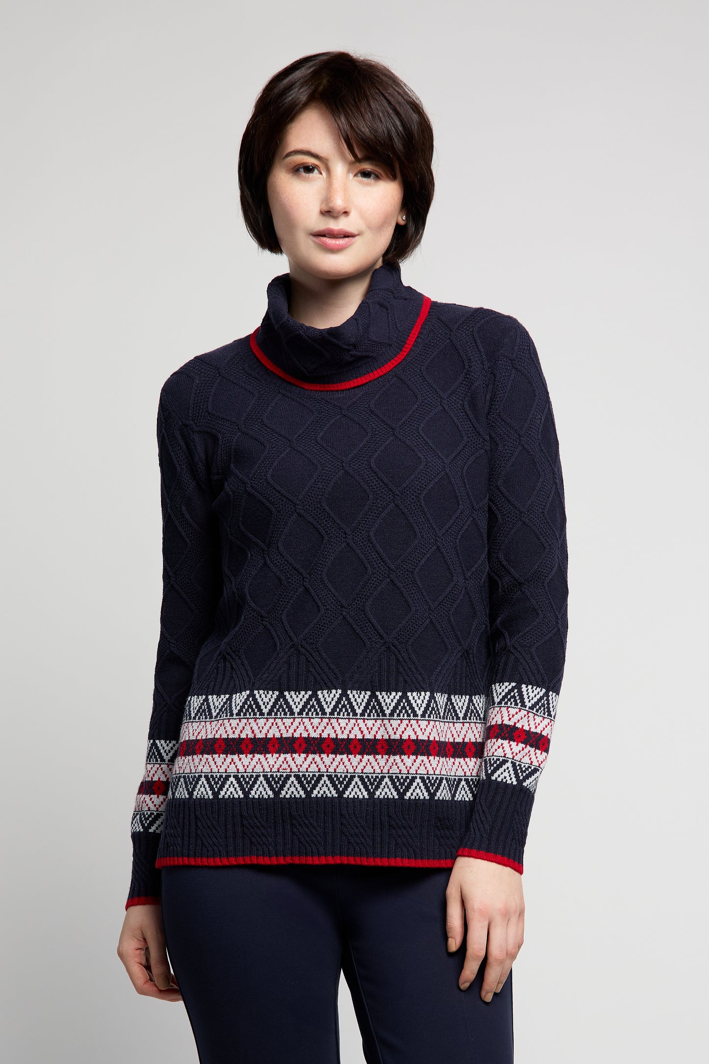 BYLYSE Cowl Neck Fairisle Print Sweater