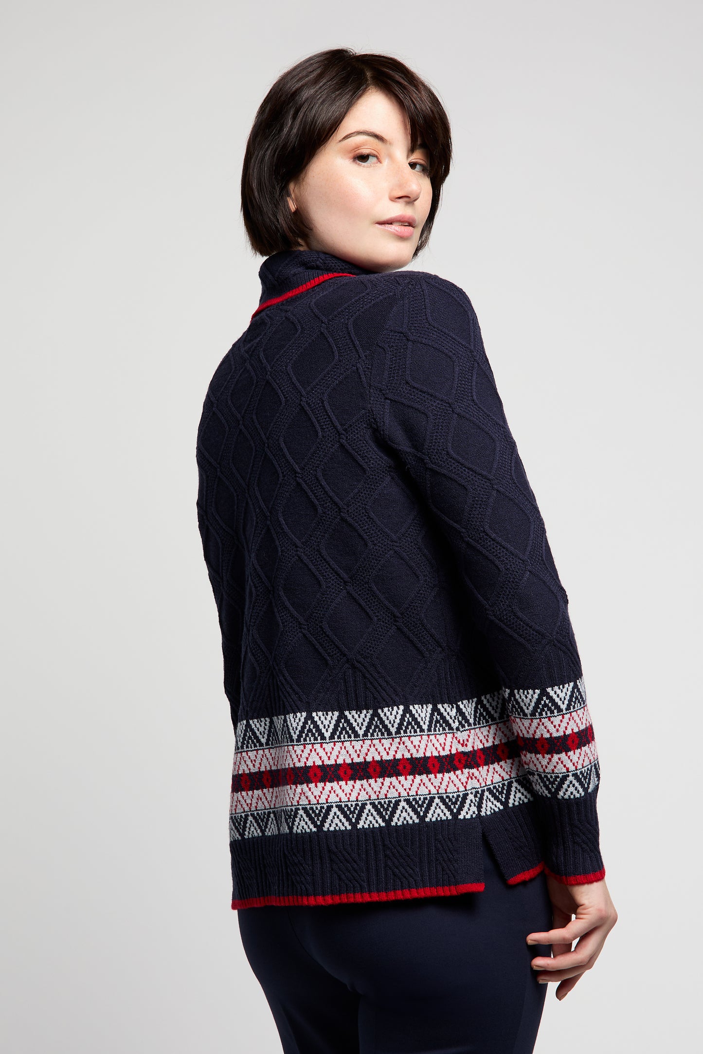 BYLYSE Cowl Neck Fairisle Print Sweater