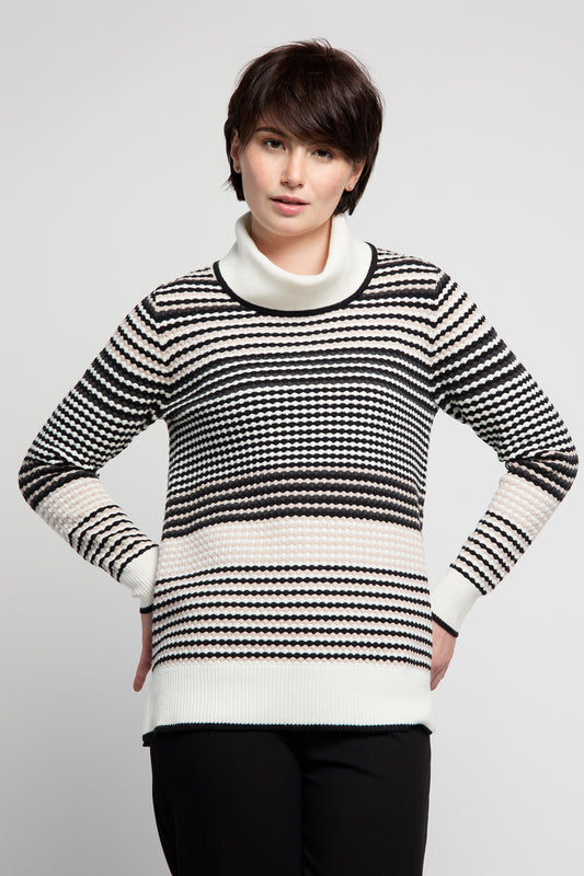 BYLYSE Cowl Neck Popcorn Stripe Sweater