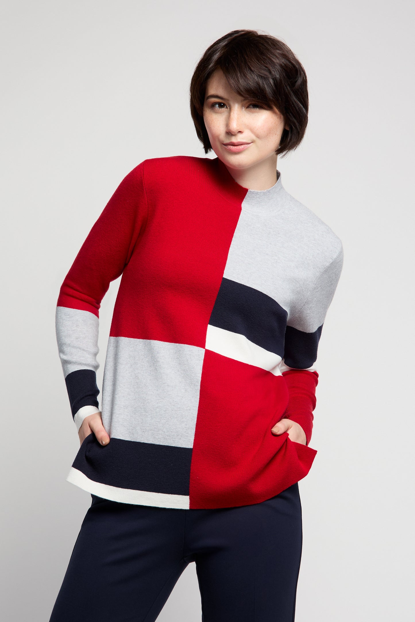 BYLYSE Colour Block Mock Neck Sweater