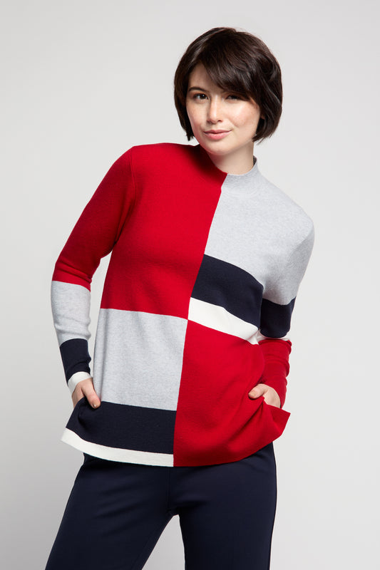 BYLYSE Colour Block Mock Neck Sweater