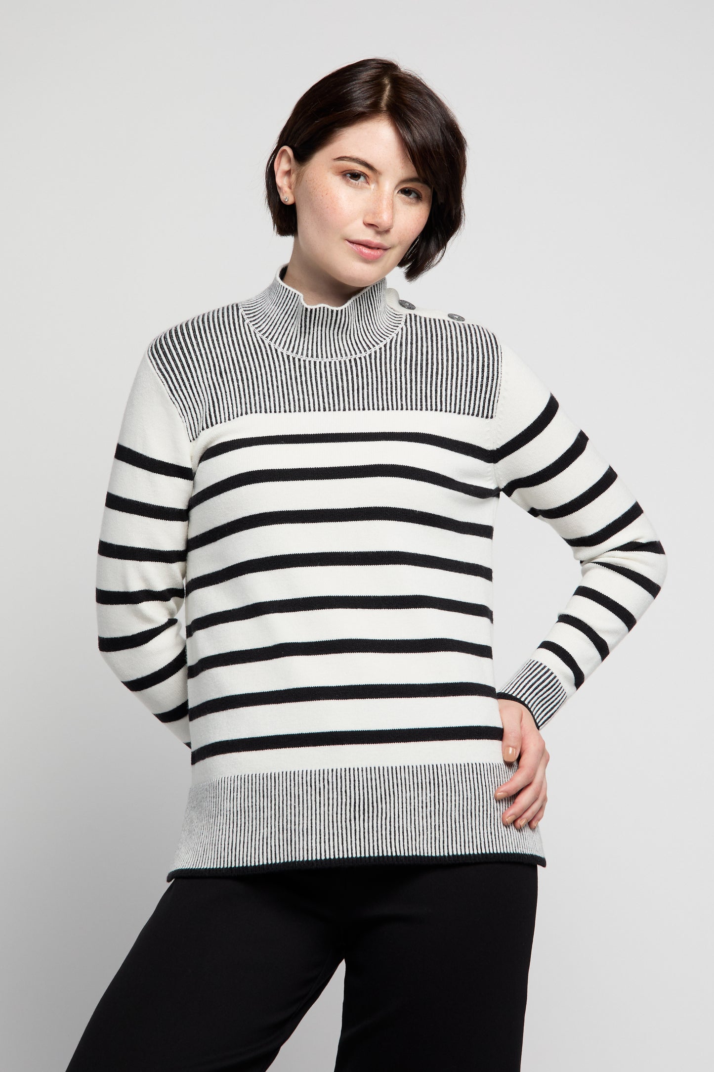 BYLYSE Mock Neck Stripe Sweater