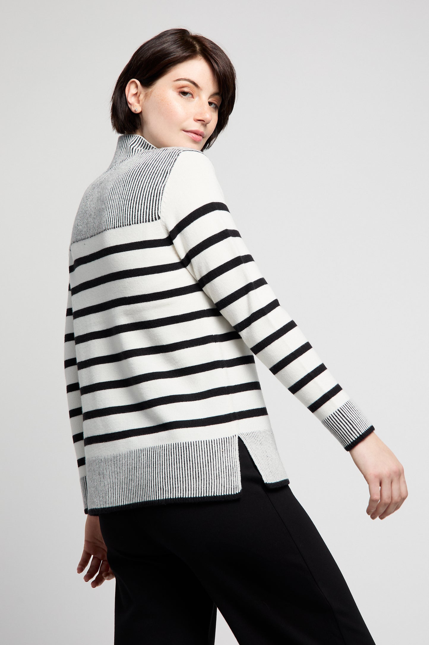 BYLYSE Mock Neck Stripe Sweater