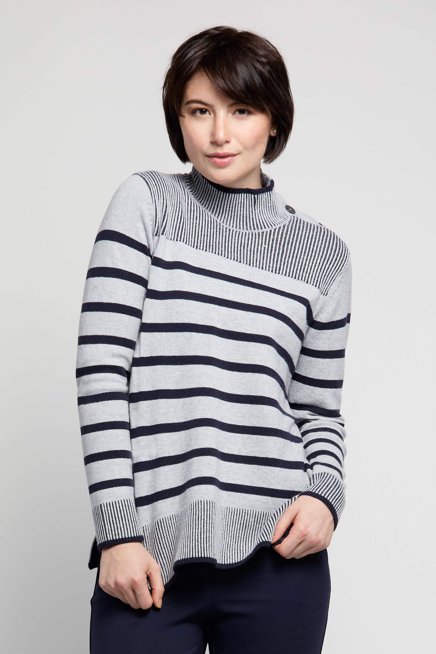 BYLYSE Mock Neck Stripe Sweater