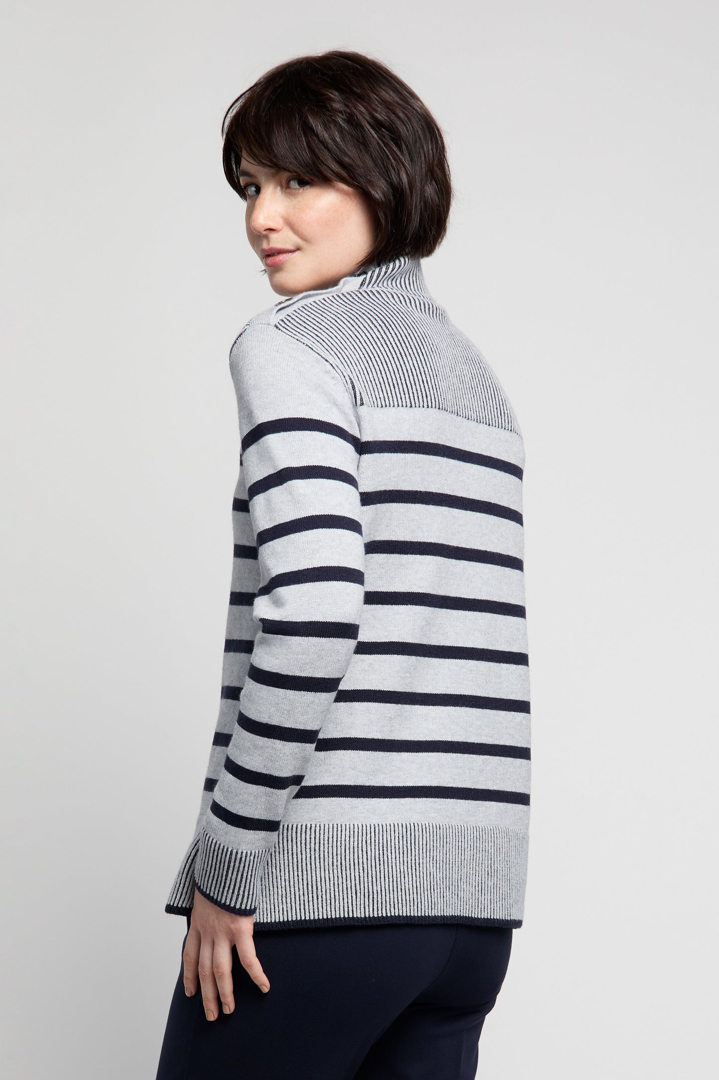 BYLYSE Mock Neck Stripe Sweater