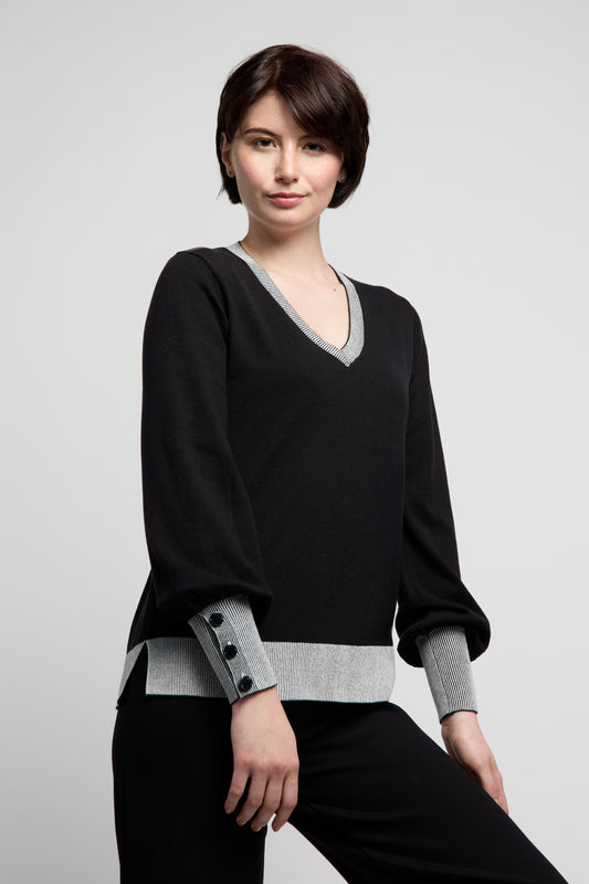 BYLYSE V-Neck Sweater with Ribbed Details