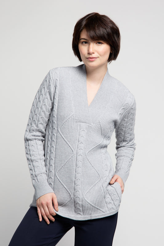 BYLYSE V-Neck Cable Knit Sweater