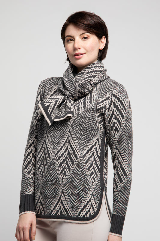 BYLYSE Argyle V-Neck Sweater and Scarf Set