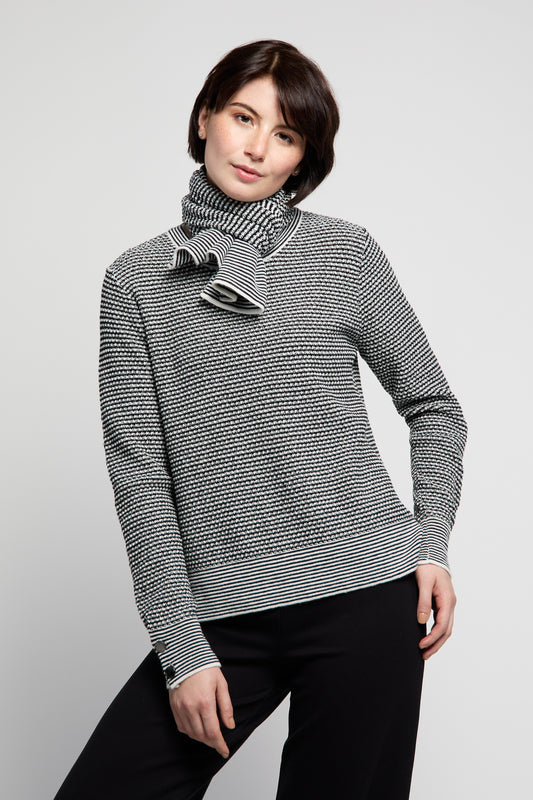 BYLYSE Textured Crew Neck Sweater with Scarf