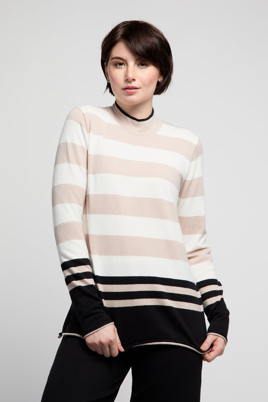 BYLYSE Stripe Mock Neck Sweater