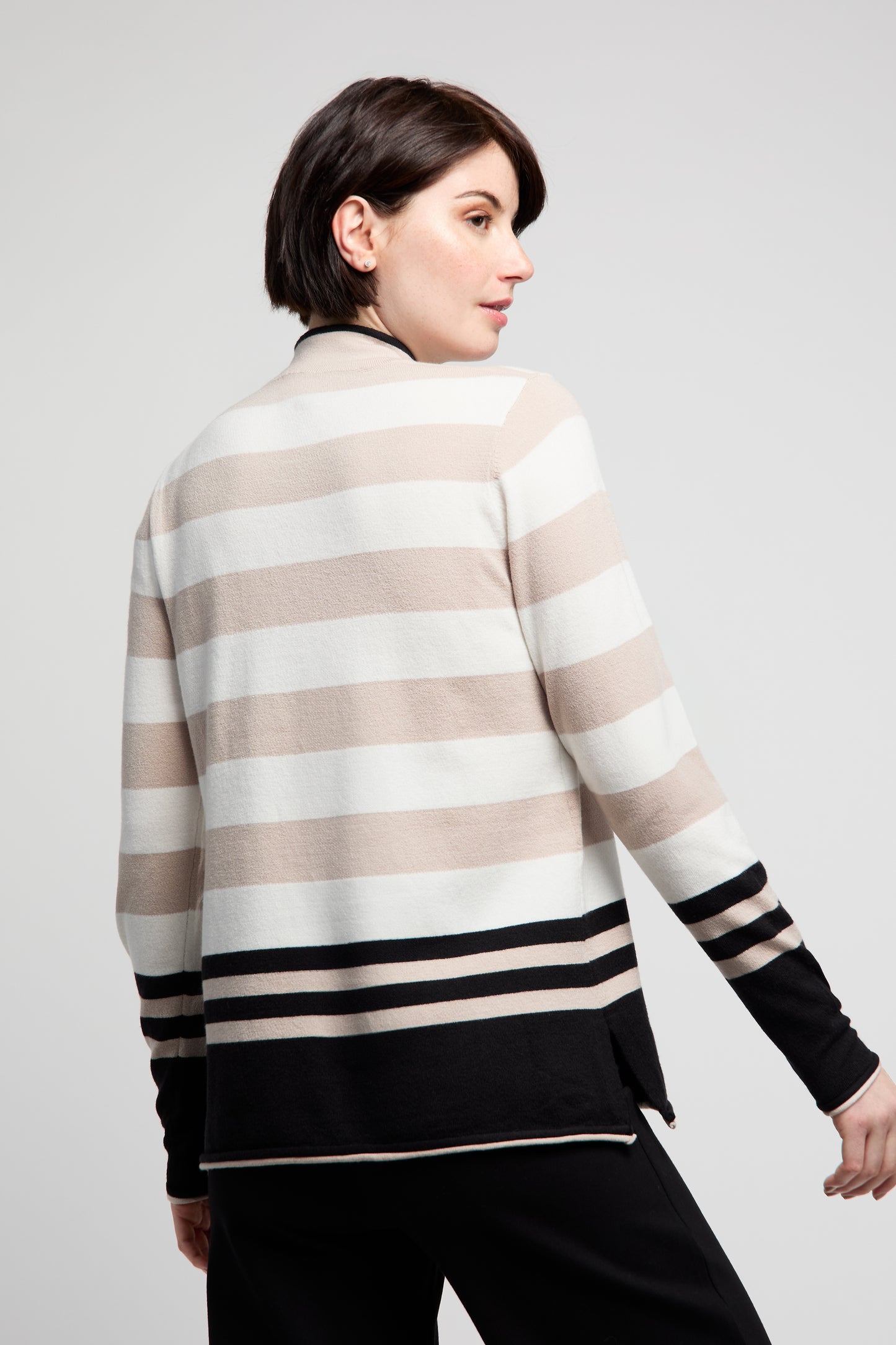 BYLYSE Stripe Mock Neck Sweater