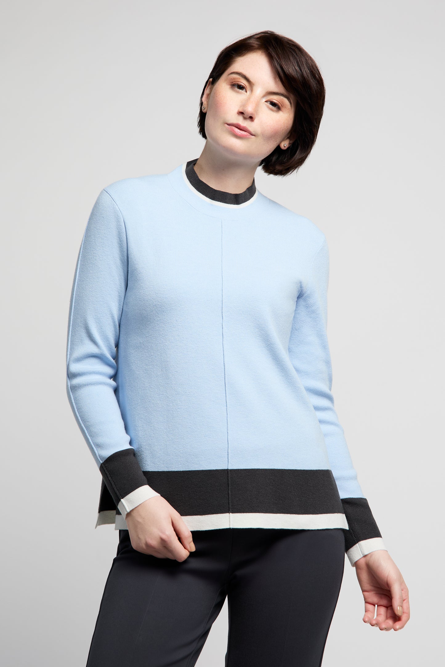 BYLYSE Mock Neck Fine Knit Sweater