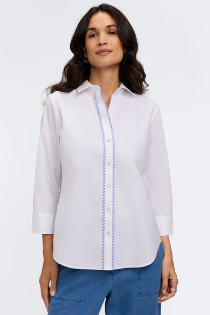 Foxcroft Margie Pinpoint Shirt with Stripe Trim