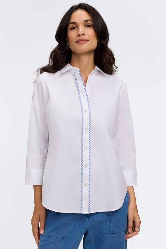 Foxcroft Margie Pinpoint Shirt with Stripe Trim