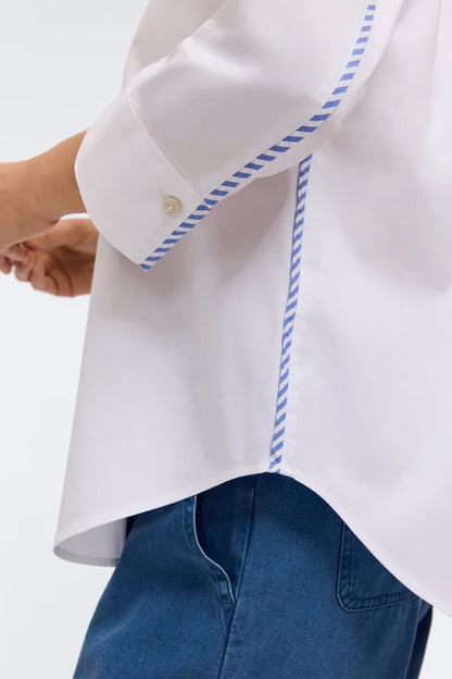 Foxcroft Margie Pinpoint Shirt with Stripe Trim