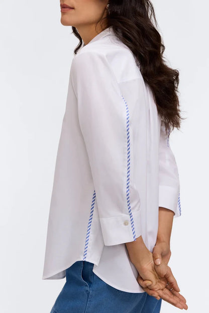 Foxcroft Margie Pinpoint Shirt with Stripe Trim