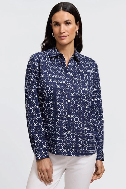 Foxcroft Hampton Geo Circles Long Sleeve Shirt