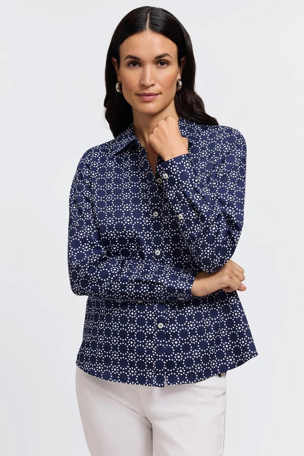 Foxcroft Hampton Geo Circles Long Sleeve Shirt
