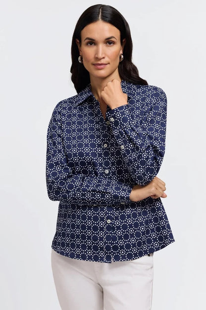Foxcroft Hampton Geo Circles Long Sleeve Shirt
