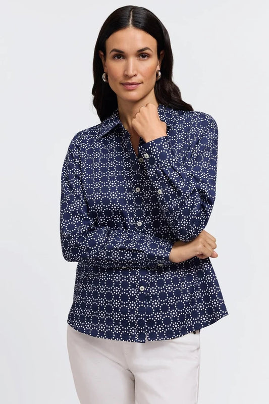 Foxcroft Hampton Geo Circles Long Sleeve Shirt
