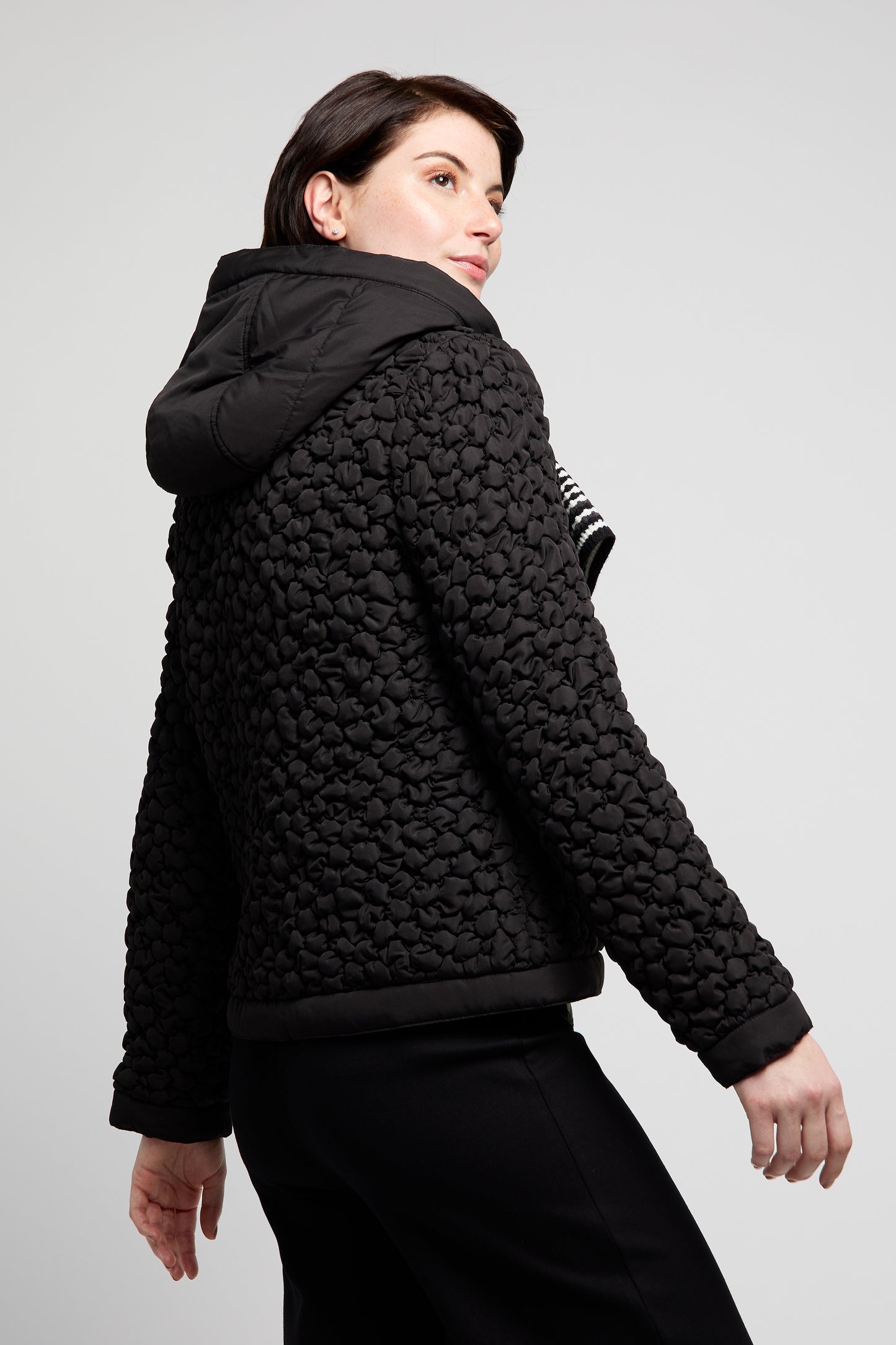 BYLYSE Hooded Popcorn Textured Jacket