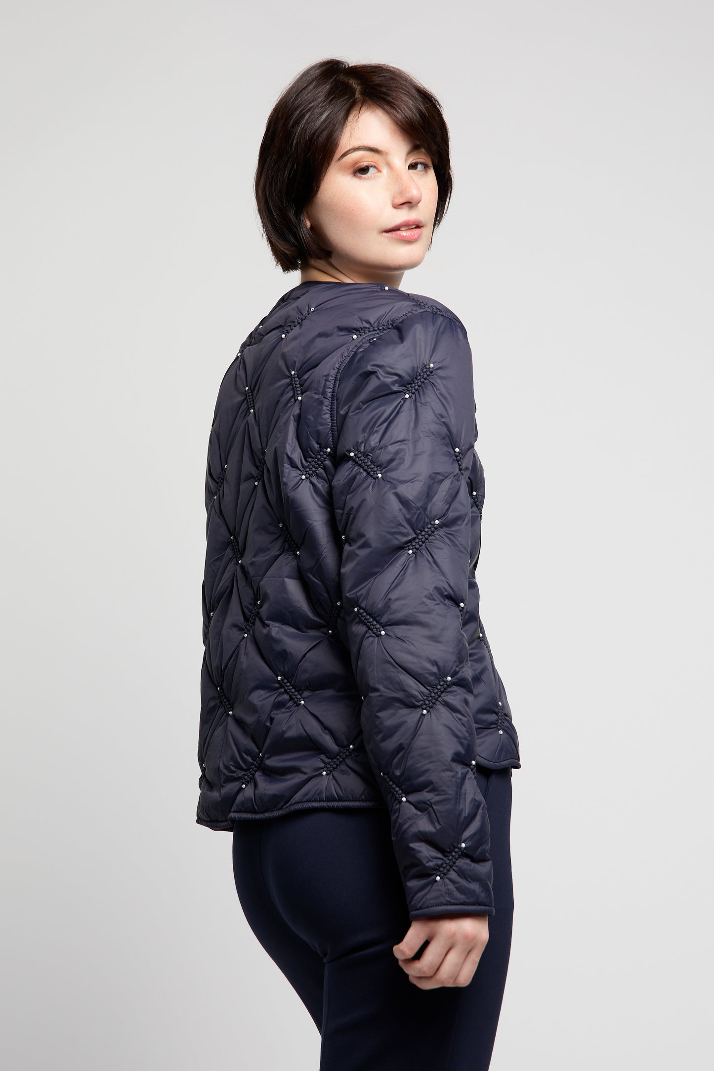 BYLYSE Quilted Bomber Jacket with Pearls