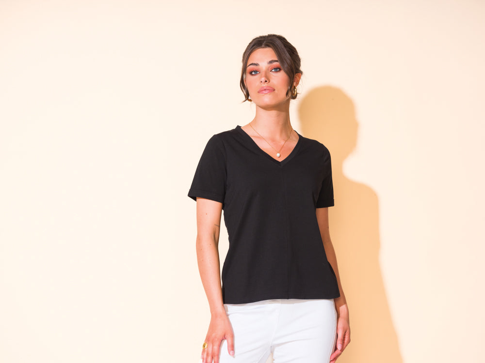 Alison Sheri Basic V-Neck Cotton T-Shirt