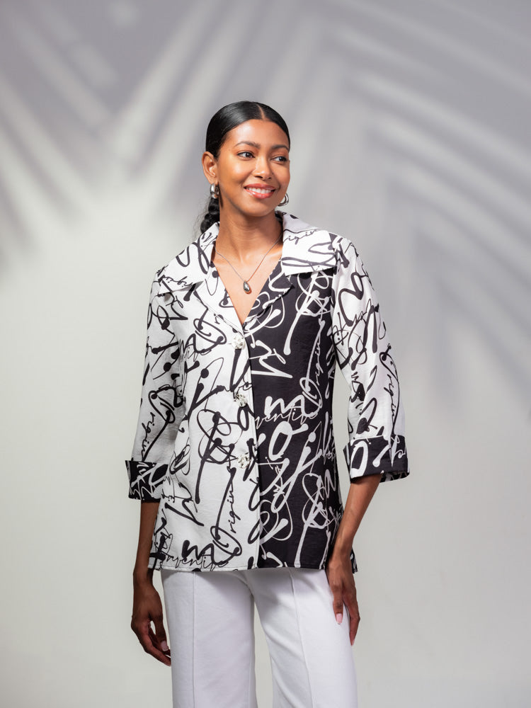 Alison Sheri Contrast Printed Shirt