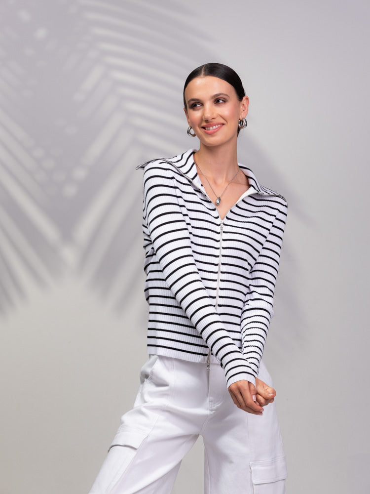 Alison Sheri Zip Up Stripe Sweater