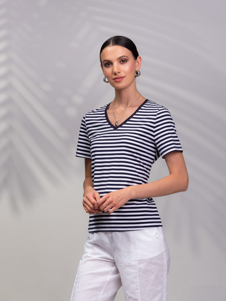 Alison Sheri V-Neck Stripe Top