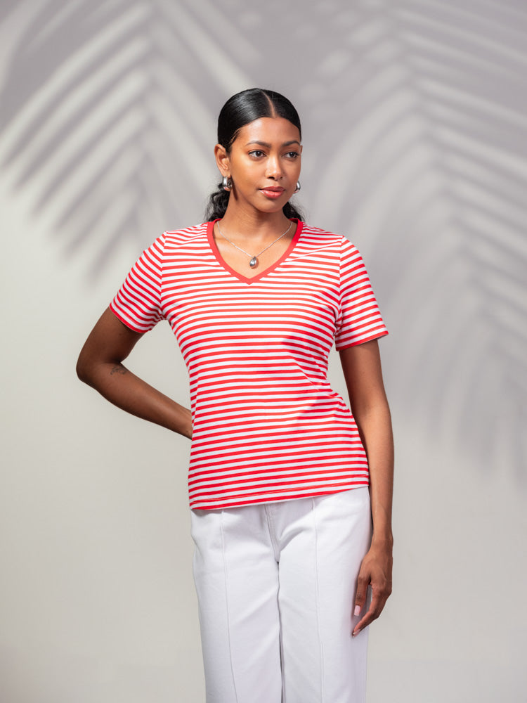 Alison Sheri V-Neck Stripe Top