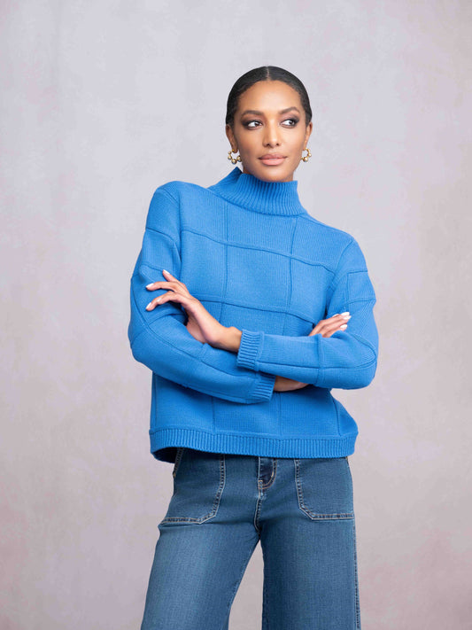 Alison Sheri Grid Knit Mock Neck Sweater