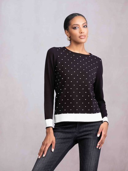 Alison Sheri Subtle Dot and Heart Detail Sweater