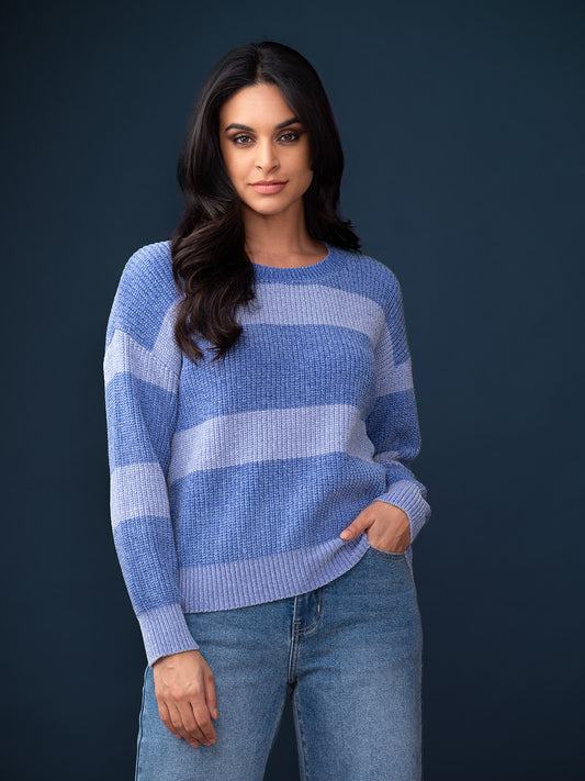 Elena Wang Stripe Sweater with Detachable Collar