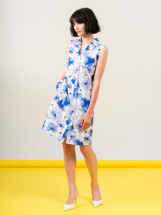 Elena Wang Floral Print Collared Dress