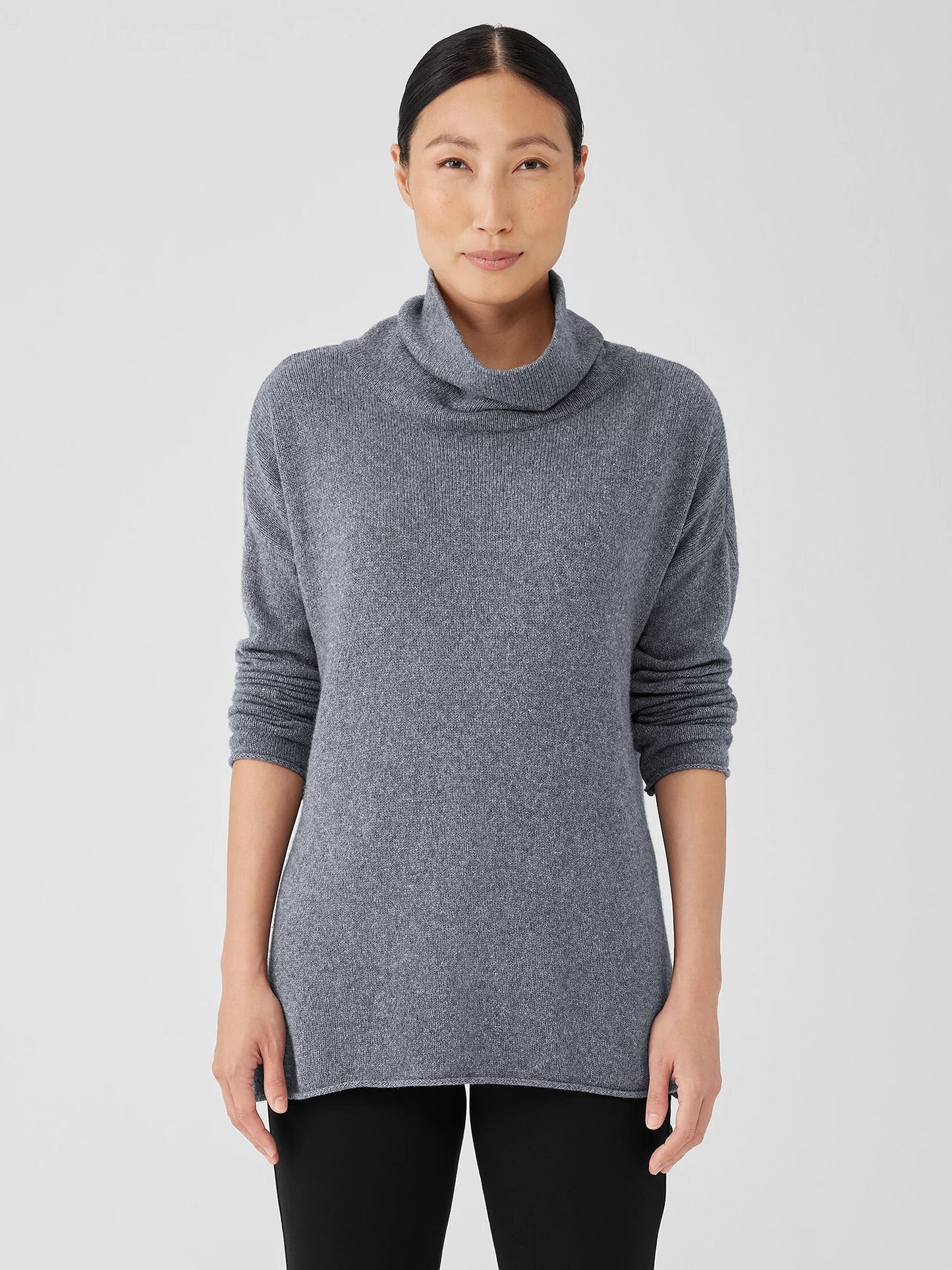 Eileen Fisher Cotton Cashmere Turtleneck Tunic Sweater