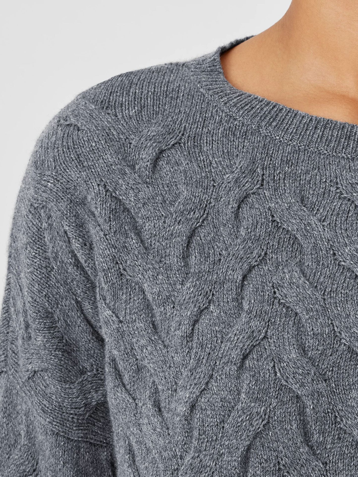 Eileen Fisher Cotton Cashmere Cable Knit Box Sweater