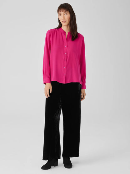 Eileen Fisher Silk Georgette Crepe Mandarin Collar Shirt