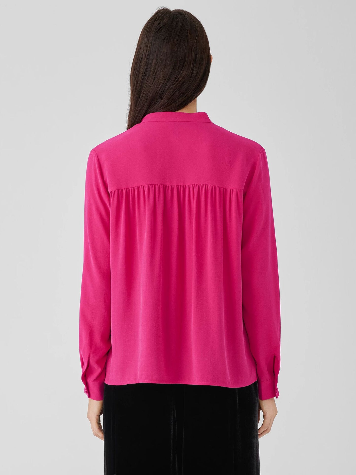 Eileen Fisher Silk Georgette Crepe Mandarin Collar Shirt