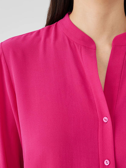 Eileen Fisher Silk Georgette Crepe Mandarin Collar Shirt