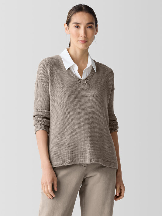 Eileen Fisher Organic Cotton Cord V- Neck Sweater