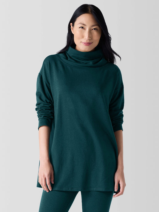 Eileen Fisher Cozy Brushed Terry Hug Funnel Neck Top